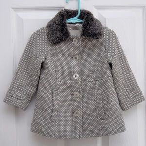 Gray tweed coat with fur collar